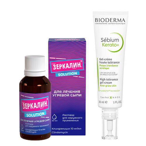 Набор для проблемной кожи: уход BIODERMA SEBIUM КЕРАТО + борьба с несовершенствами ЗЕРКАЛИН