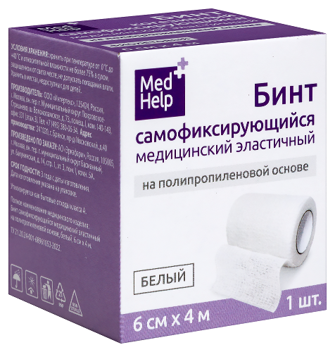 Medhelp бинт самофиксирующийся эластичный мед на полипропиленовой основе белый 6 смх4 м/эркафарм