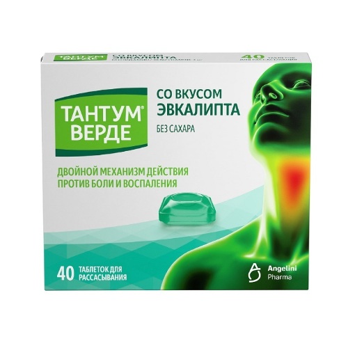 Тантум верде 3 мг 40 шт. таблетки для рассасывания вкус эвкалипта