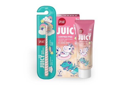 НАБОР JUICY LAB ЗУБНАЯ ЩЕТКА  PEARL/МЯГКАЯ И ЗУБНАЯ ПАСТА СО ФТОРОМ СО ВКУСОМ ГРУША