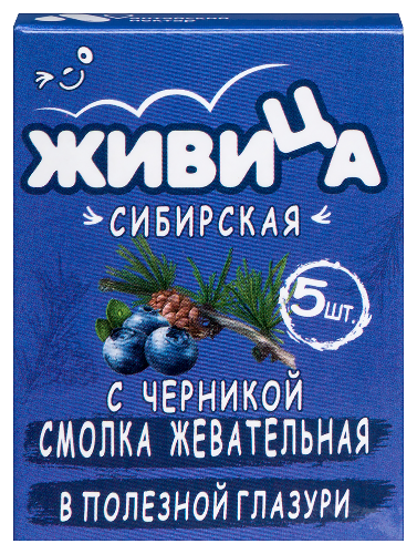 Живица сибирская смолка жевательная из смолы лиственницы в глазури 5 шт./с черникой/