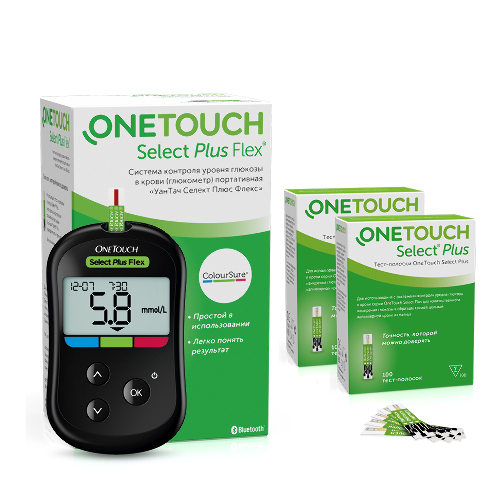 Набор Глюкометр One touch select plus flex +  2 уп тест-полосок Оne touch select plus №100