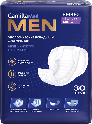 Camillamed вкладыши урологические для мужчин standart midi 4 30 шт.