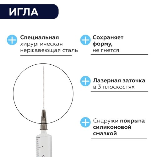Шприц 5 мл 3-х компонентный c иглой 22g 0,7x38 мм 1 шт./ цзянсу чжиюй/