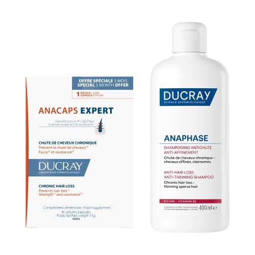 Набор DUCRAY: ANAPHASE ШАМПУНЬ ПРОТИВ ХРОНИЧЕСКОГО ВЫПАДЕНИЯ И ИСТОНЧЕНИЯ ВОЛОС 400МЛ + АНАКАПС ЭКСПЕРТ N90 КАПС ПО 569МГ