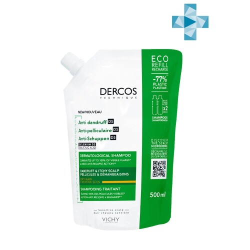 Dercos интенсивный шампунь-уход против перхоти ds для сухих волос 500 мл/сменный блок