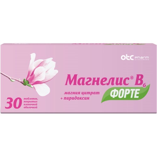 Купить Магнелис в6 форте 100 мг + 10 мг 30 шт. таблетки, покрытые пленочной оболочкой цена