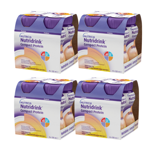Набор белковое питание 4 уп Нутридринк Компакт Протеин Персик/Манго 125г N4 со скидкой 20%