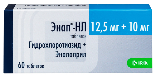 Купить Энап-нл 12,5 мг + 10 мг 60 шт. таблетки цена