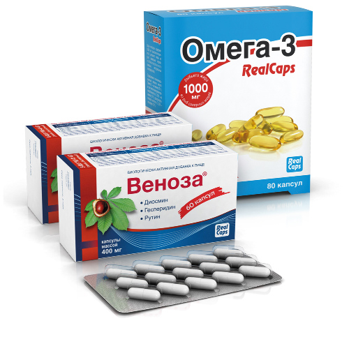 Набор: 2уп ВЕНОЗА N60 КАПС ПО 400МГ + 1уп ОМЕГА-3 REALCAPS N80 КАПС ПО 1400МГ со скидкой 10%