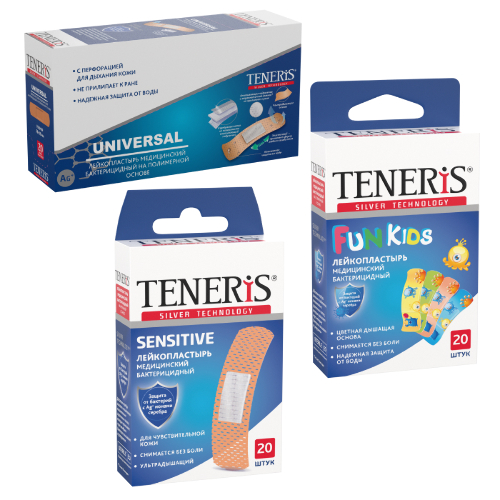 Набор TENERIS НА ПОЛИМЕРНОЙ ОСНОВЕ UNIVERSAL и TENERIS  НА НЕТКАНОЙ ОСНОВЕ SENSITIVE и TENERIS  НА ПОЛИМЕРНОЙ ОСНОВЕ FUN KIDS