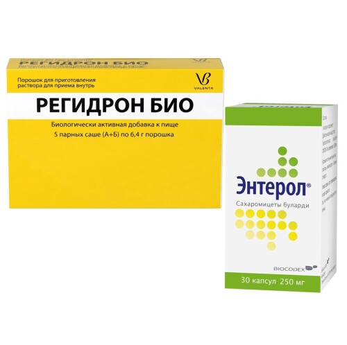 Набор из 1уп ЭНТЕРОЛ 250МГ №30 КАПС ФЛАК + 1уп РЕГИДРОН БИО №5 САШЕ по специальной цене