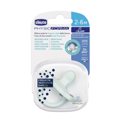 Chicco physioforma luxe пустышка силиконовая 2-6 мес/green