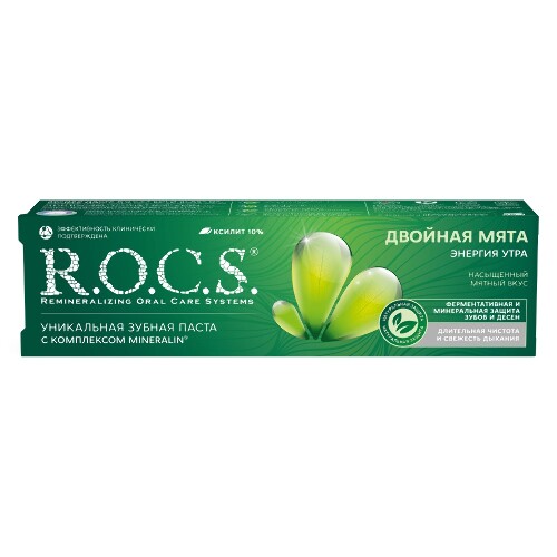 Rocs зубная паста энергия утра со вкусом двойной мяты 74 гр