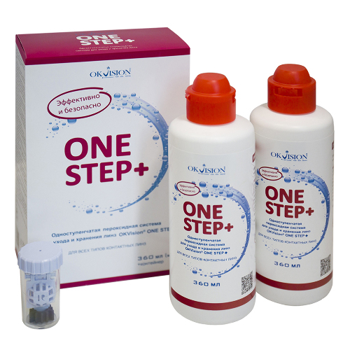 Купить OKVision One Step+ Double Pack Пероксидный раствор для ухода и хранения линз, одноступенчатая, 360 мл (2 шт) + контейнер цена