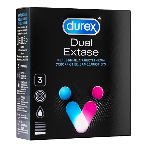 Презервативы Durex Dual Extase рельефные с анестетиком