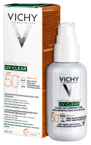 Vichy capital soleil флюид солнцезащитный для лица против несовершенств uv-clear spf50+ 40 мл