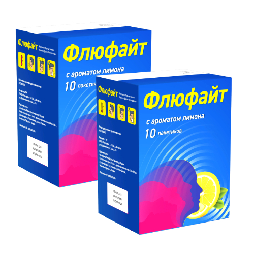 Набор из 2 уп. Флюфайт 10 пакетиков аромат лимон при простуде и гриппе со скидкой!