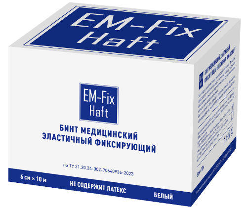 Бинт медицинский эластичный фиксирующий когезивный em-fix haft 6 смх10 м/белый