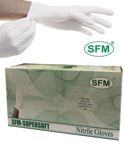 Перчатки смотровые sfm нитриловые нестерильные m 100 пар/белый неопудренные текстурированные внутреннее полимерное покрытие