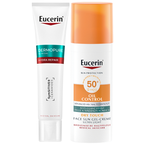 Набор EUCERIN DERMOPURE HYDRA REPAIR КРЕМ УВЛАЖНЯЮЩИЙ УСПОКАИВАЮЩИЙ ДЛЯ ПРОБЛЕМНОЙ КОЖИ 40МЛ + EUCERIN ГЕЛЬ-КРЕМ СОЛНЦЕЗАЩИТНЫЙ ДЛЯ ПРОБЛЕМНОЙ КОЖИ ЛИЦА SPF 50+ 50МЛ