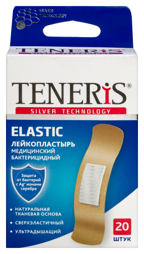 Лейкопластырь teneris медицинский бактерицидный на тканевой основе 7,6х1,9 см 20 шт./ elastic