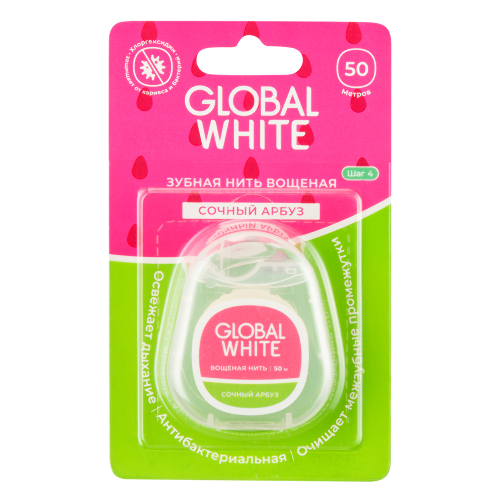 Купить Global white зубная нить сочный арбуз с хлоргексидином 50 м цена