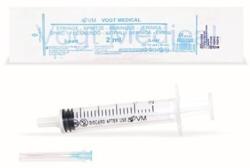 Шприц 2 мл 3-х компонентный с иглой 23g 100 шт./ Vogt Medical