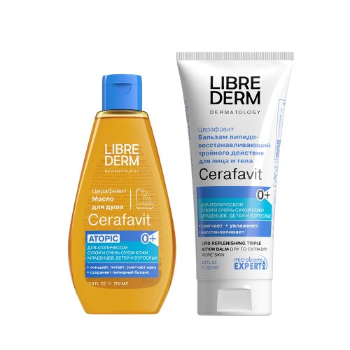 Набор ЛИБРИДЕРМ ЦЕРАФАВИТ: масло для душа 200мл + бальзам для лица и тела 200мл