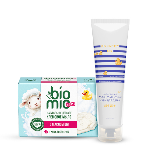 НАБОР BIOMIO BABY КРЕМ-МЫЛО ДЕТСКОЕ С МАСЛОМ ШИ + Fito косметик happy sun крем для детей солнцезащитный spf50+