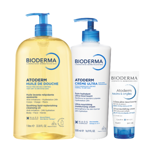 Набор BIODERMA Atoderm: Масло д/душа 1л + Крем Ультра 500мл + Крем д/рук и ногтей 50мл