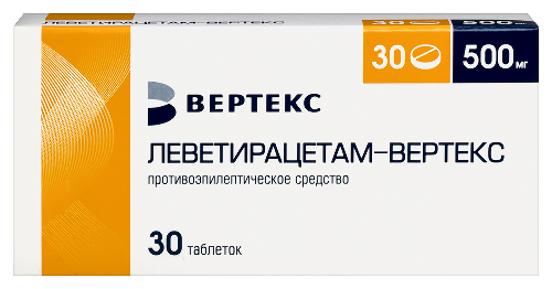 Леветирацетам-вертекс 500 мг 30 шт. блистер таблетки, покрытые пленочной оболочкой