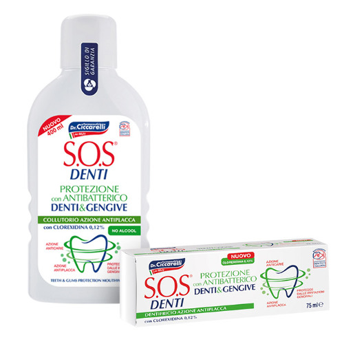 Набор SOS DENTI: з/паста антибактериальная 75мл и ополаскиватель д/рта 400мл по выгодной цене!