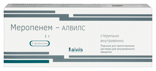 Меропенем-алвилс 1 гр порошок для приготовления раствора флакон 5 шт. 1 гр