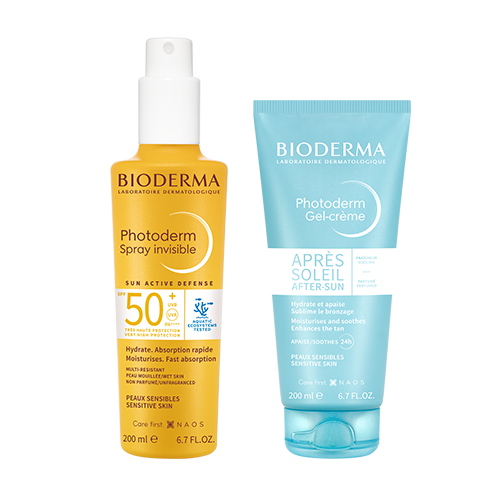 Набор Bioderma Photoderm спрей для лица и тела солнцезащитный spf50+ 200мл + Bioderma Photoderm гель-крем после солнца 200мл