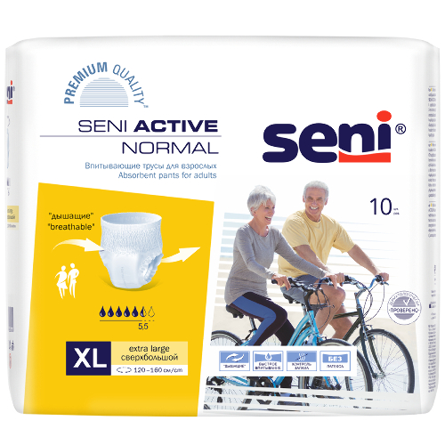 Купить Seni active normal трусы впитывающие размер extra large обхват талии 120-160 10 шт. по цене 1065 руб в Москве Seni active normal трусы впитывающие размер extra large обхват талии 120-160 10 шт.