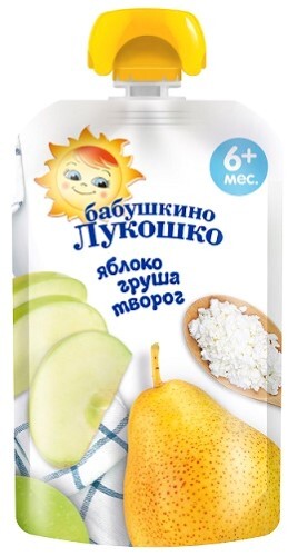 Бабушкино лукошко пюре из яблок и груш с творогом для детского питания 90 гр