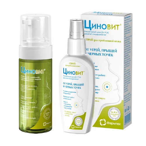 Набор ЦИНОВИТ СПРЕЙ ДЛЯ ПРОБЛЕМНОЙ КОЖИ 75МЛ + ЦИНОВИТ ПЕНКА ДЛЯ УМЫВАНИЯ КОМБИНИРОВАННОЙ ЖИРНОЙ ПРОБЛЕМНОЙ КОЖИ 150МЛ