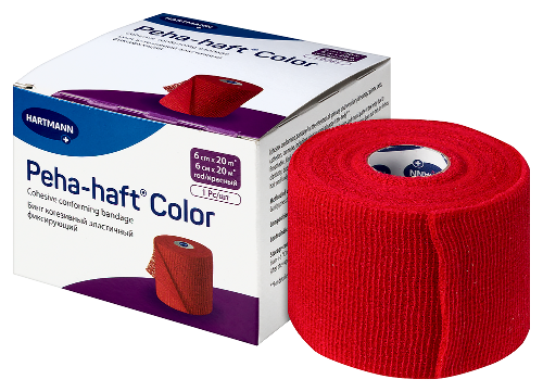 Бинт peha-haft color 6 смх20 м/красный когезивный эластичный фиксирующий