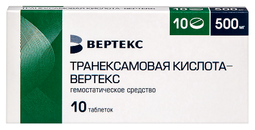 Транексамовая кислота-вертекс 500 мг 10 шт. таблетки, покрытые пленочной оболочкой