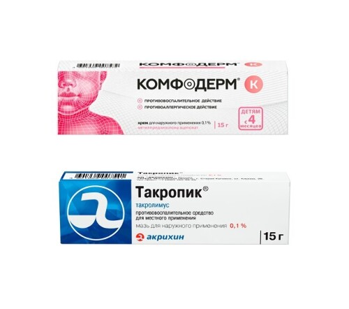 НАБОР КОМФОДЕРМ К 0,1% 15,0 КРЕМ Д/НАРУЖ ПРИМ + ТАКРОПИК 0,1% 15,0 МАЗЬ Д/НАРУЖ ПРИМ закажи со скидкой 5%