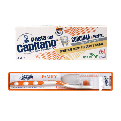 Набор PASTA DEL CAPITANO: з/паста куркума+прополис 75мл и з/щетка средней жесткости по выгодной цене!