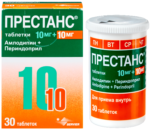 Купить Престанс (амлодипин 10 мг) + (периндоприл 10 мг) 30 шт. таблетки цена