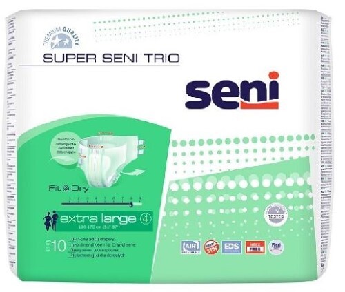 Купить Seni super trio подгузники для взрослых размер extra large обхват талии 130-170 10 шт. цена