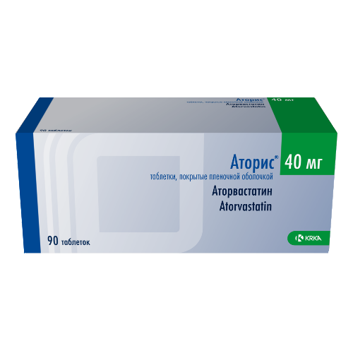 Аторис 40 мг 90 шт. таблетки, покрытые пленочной оболочкой