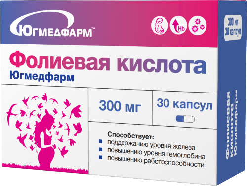 Фолиевая кислота 30 шт. капсулы массой 300 мг Югмедфарм