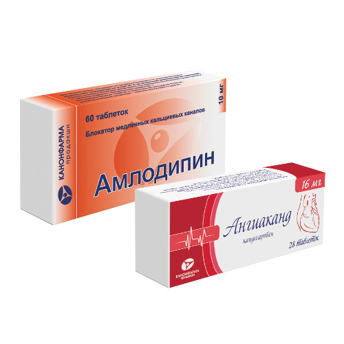 Набор из двух упаковок АМЛОДИПИН 0,01 N60 ТАБЛ /КАНОНФАРМА/+ АНГИАКАНД 0,016 N28 ТАБЛ по специальной цене