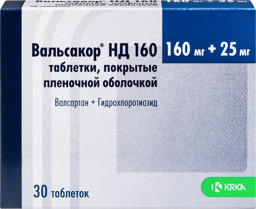 Вальсакор нд160 160 мг + 25 мг 30 шт. таблетки, покрытые пленочной оболочкой