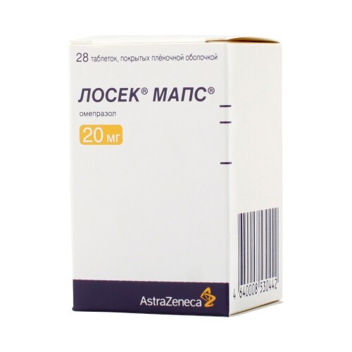 Лосек мапс 20 мг 28 шт. таблетки, покрытые пленочной оболочкой