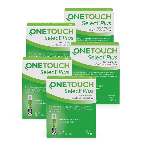 Набор Тест-полоски One Touch Select Plus №25 из 5 уп со скидкой 